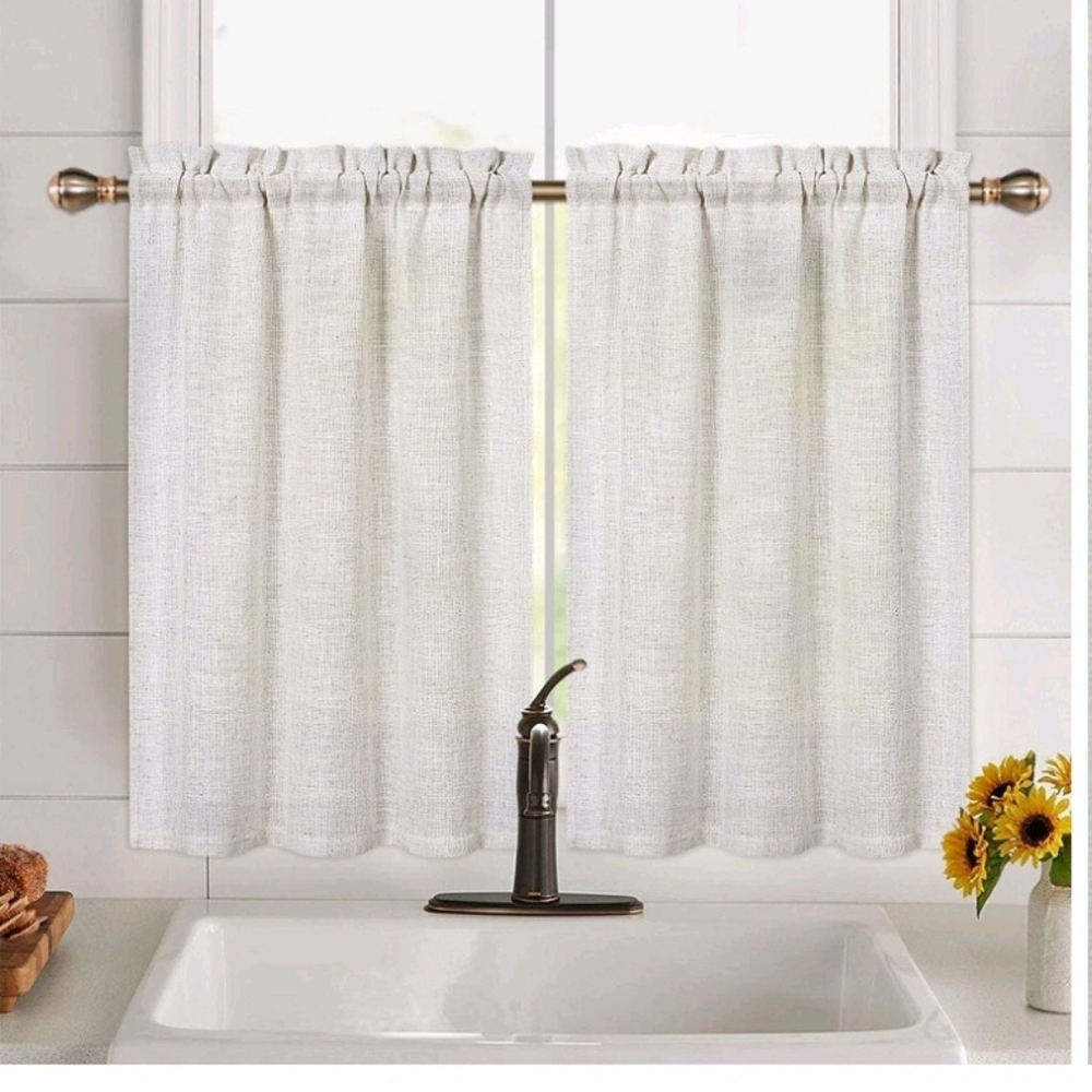 New with tags! Pair of sandy beige linen window curtain tiers 24 x 52